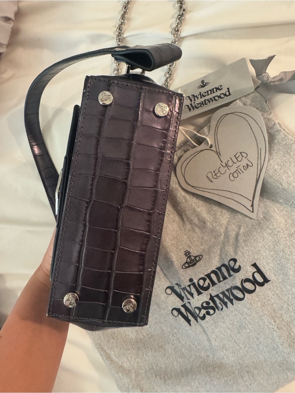 Vivienne Westwood Black Croc-Embossed Handbag - Picture 4 of 10